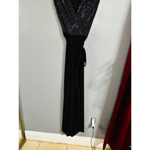 R&M Richards Black Shiny JumpSuit Size 10 - Picture 2 of 7